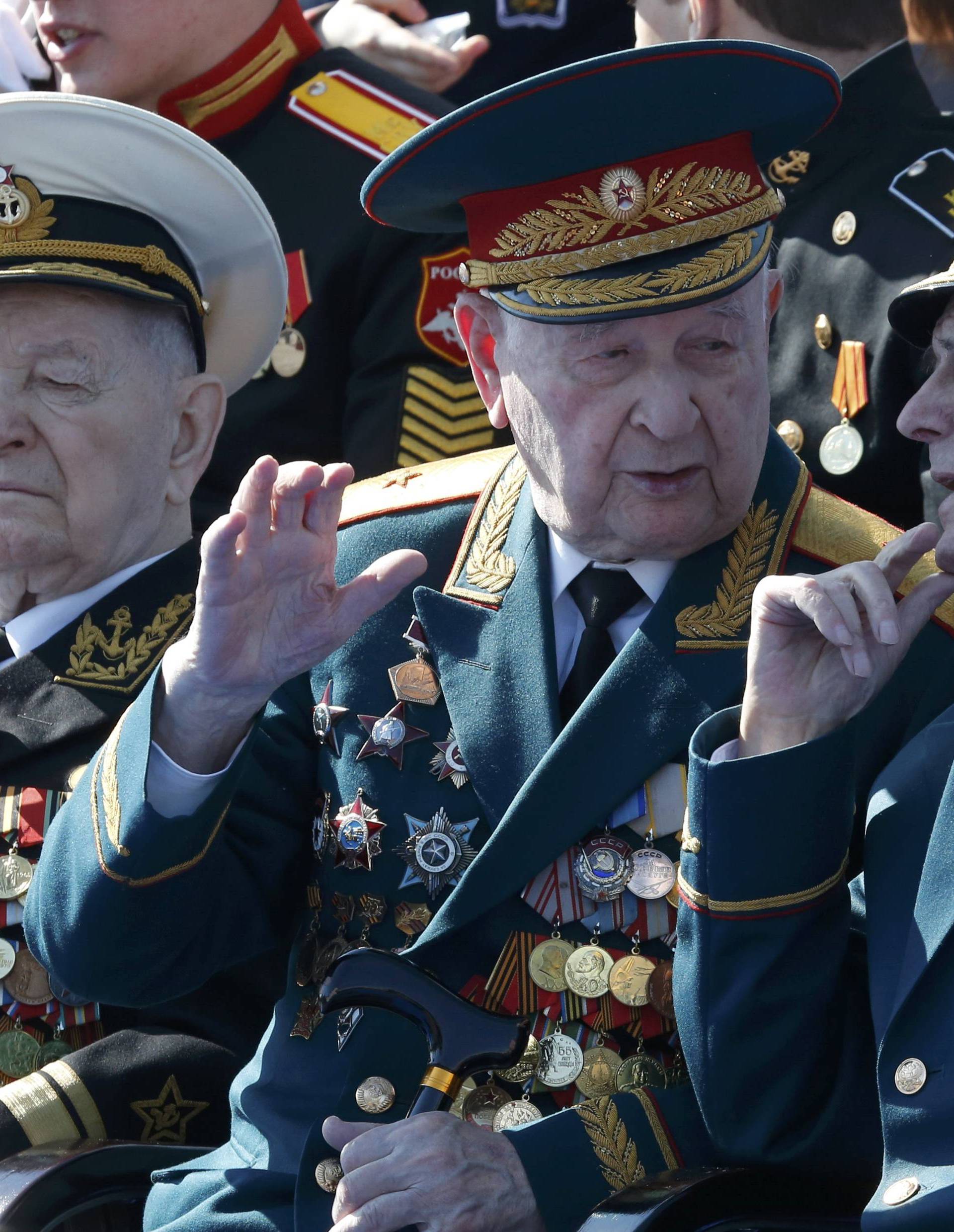 World War Two veterans wait before watching Victory Day parade to mark end of World War Two at Red Square in Moscow
