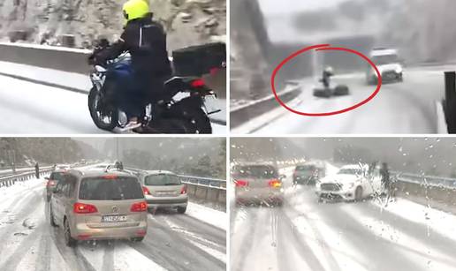 VIDEO Pogledajte kaos u Klisu: Snimili motorista koji je pao na ledenoj cesti. Sudarili se i auti!