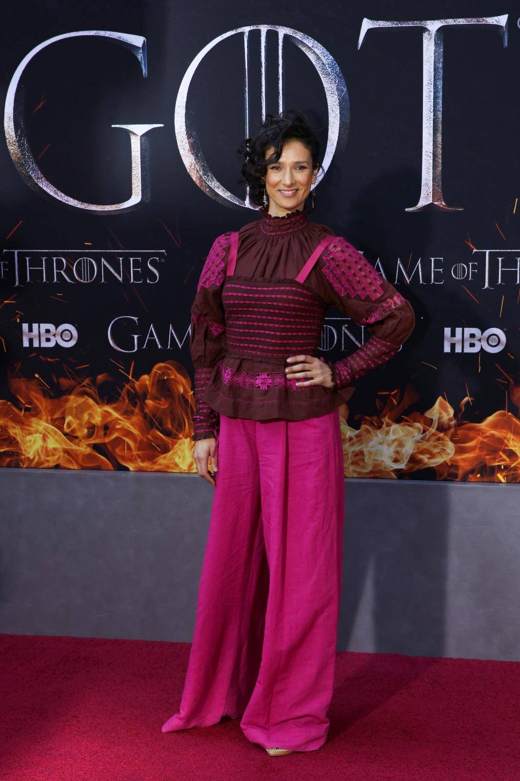 Indira Varma arrives for the premiere of the final season of "Game of Thrones" at Radio City Music Hall in New York