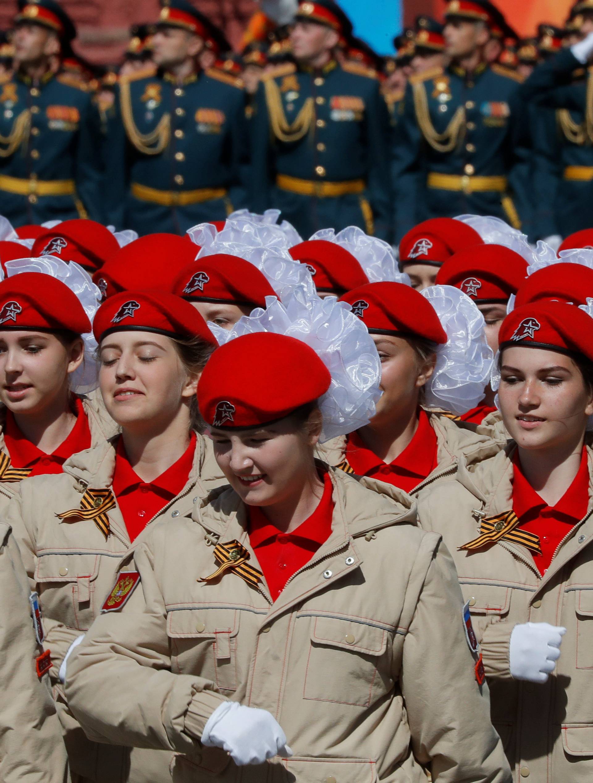 Members of Yunarmiya youth military organisation march during the Victory Day parade at Red Square in Moscow
