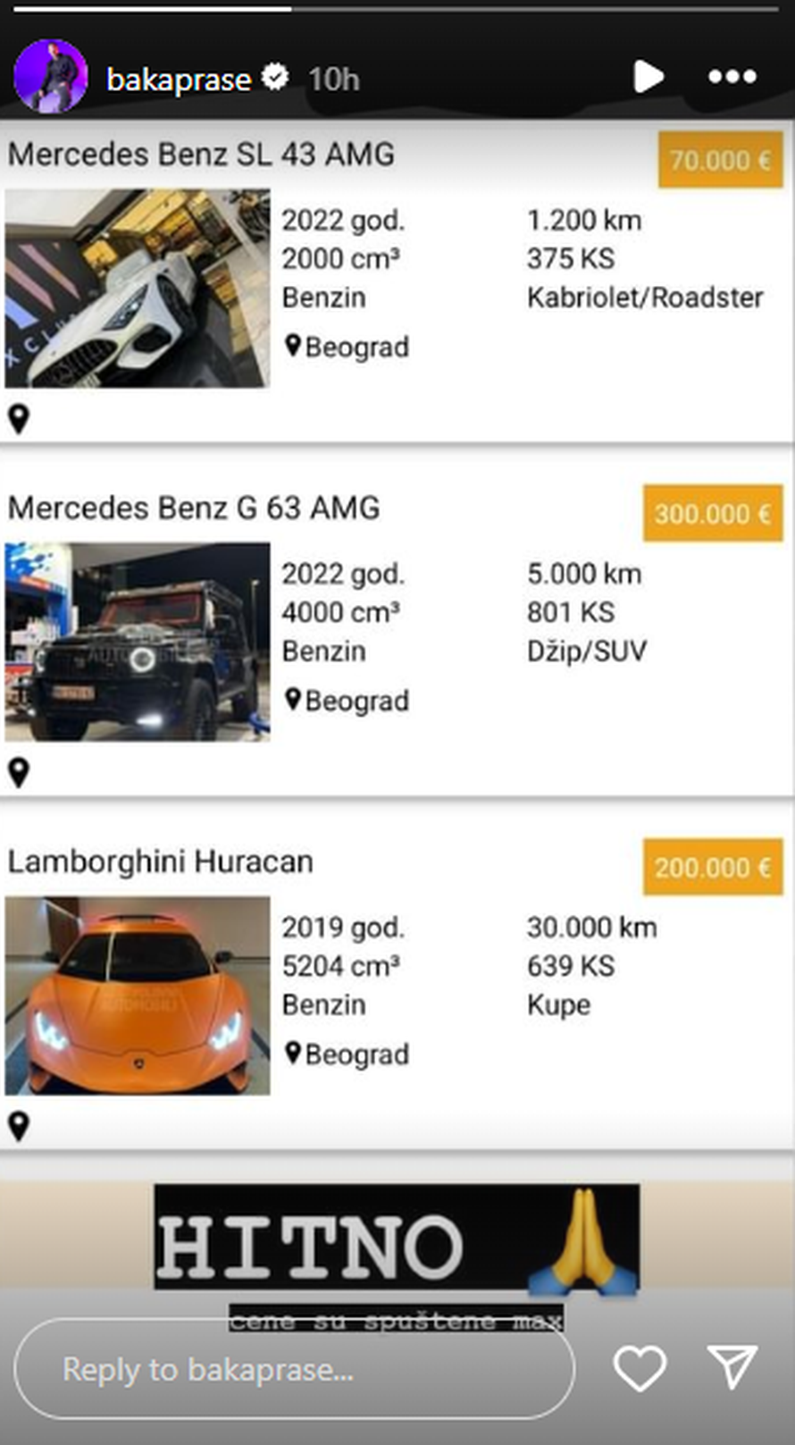 Baka Prase prodaje svoje aute za 570.000 eura: 'Upao sam u dugove, nemam love. Hitno je!'