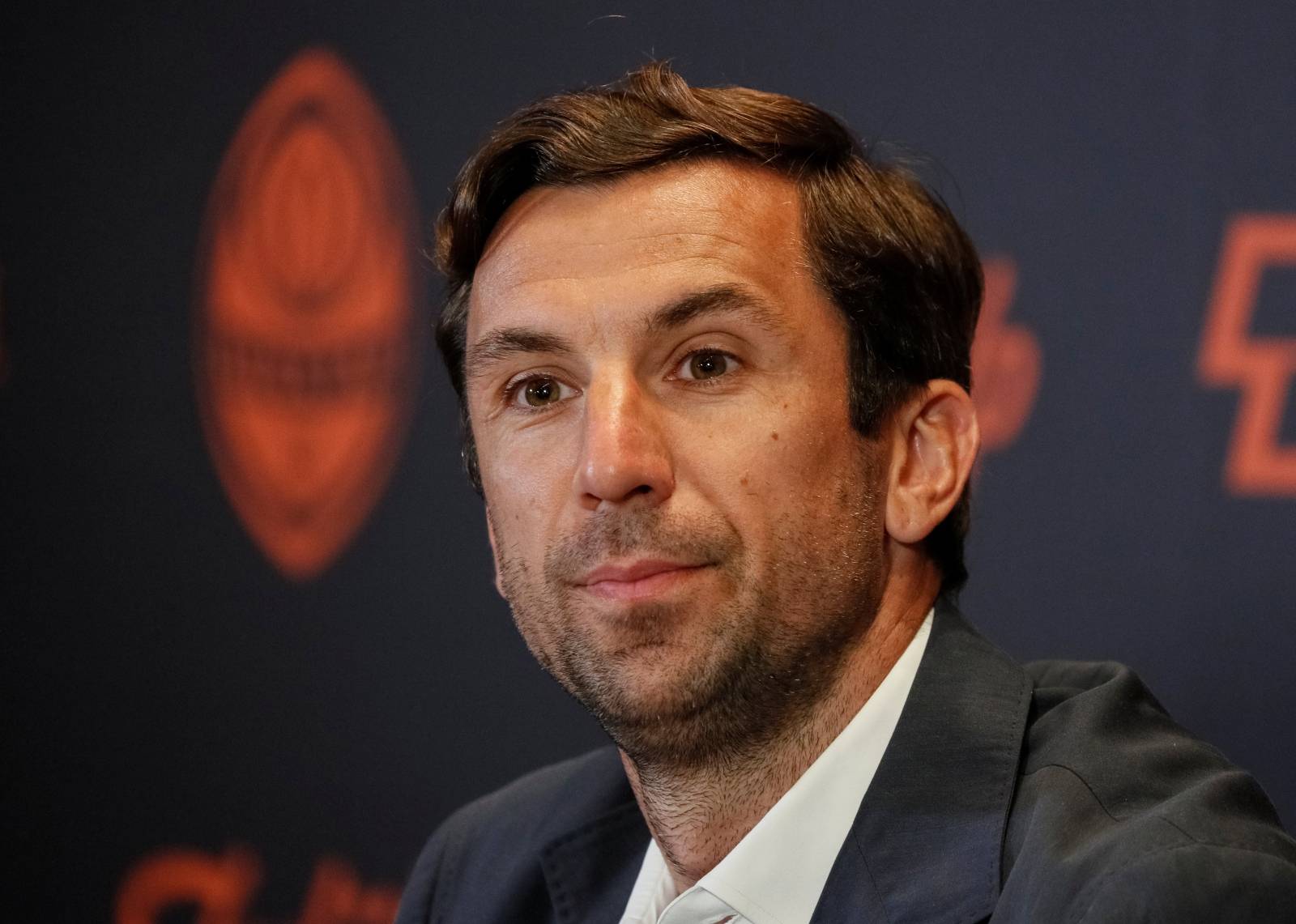 Former captain of Croatian national soccer team, Srna attends a news conference in Kiev
