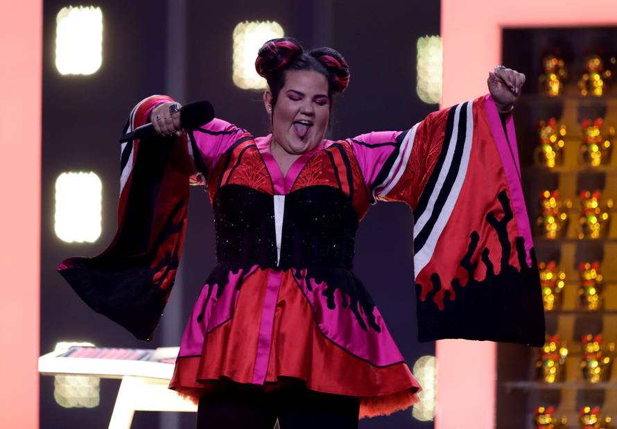sraelâs Netta performs âToyâ during the dress rehearsal of Semi-Final 1 for Eurovision Song Contest 2018Â at the Altice Arena hall in Lisbon