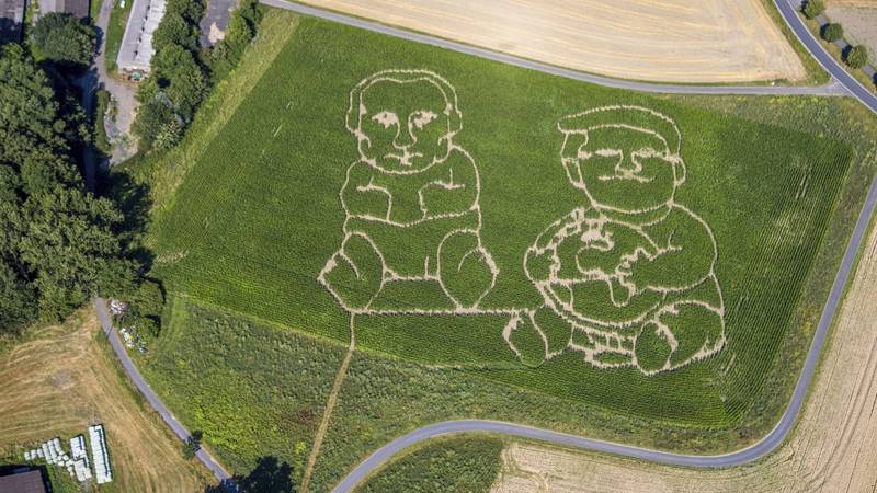 FOTO Njemački farmer narugao se Trumpu i Putinu: U polju ih prikazao kao bebe u pelenama