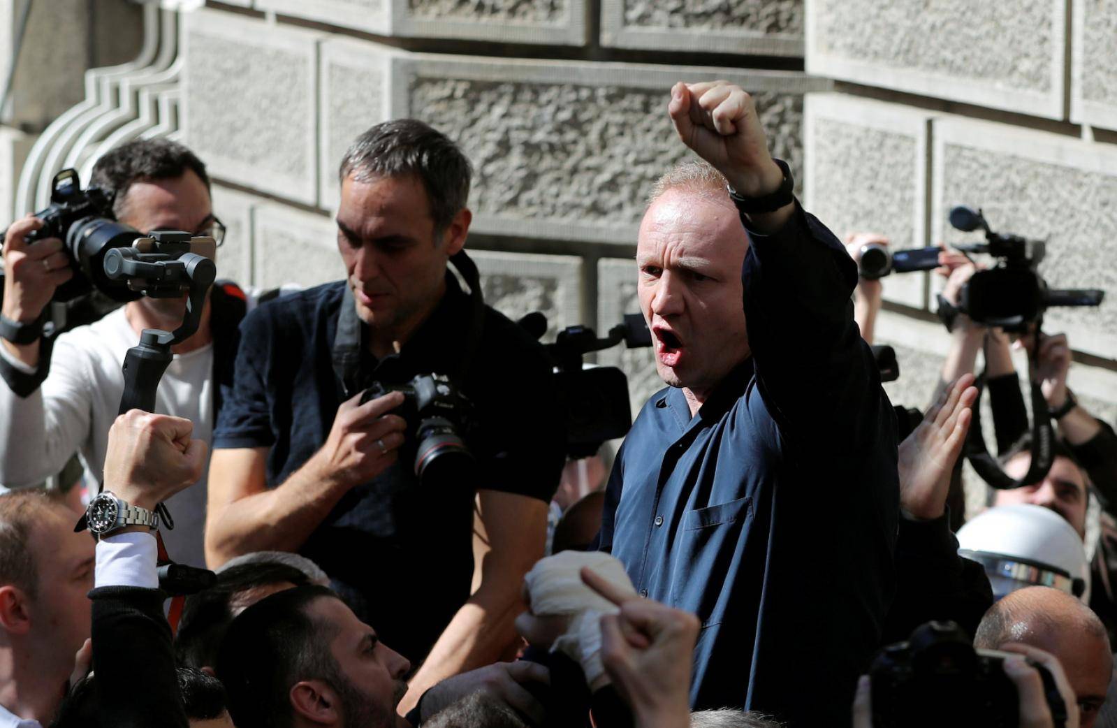 Protest against Serbian President Aleksandar Vucic and his government in front of the Presidential building in Belgrade