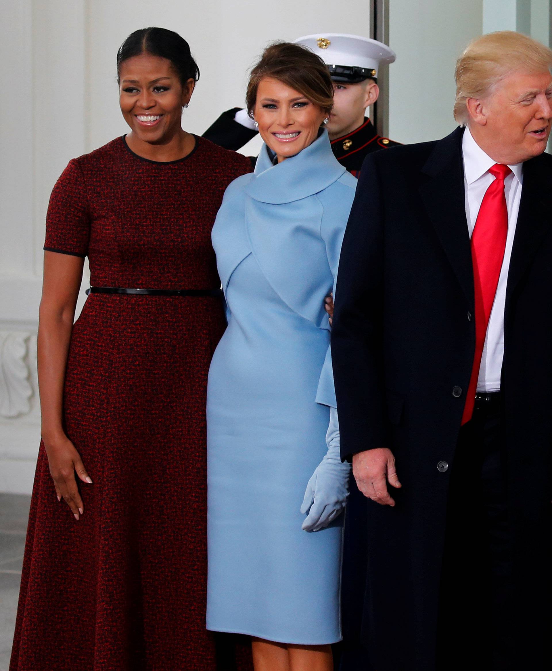 The Obamas greet the Trumps for tea before the inauguration at the White House in Washington