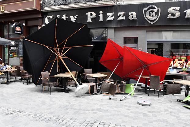 A van drives into a cafe terrace in central Brussels