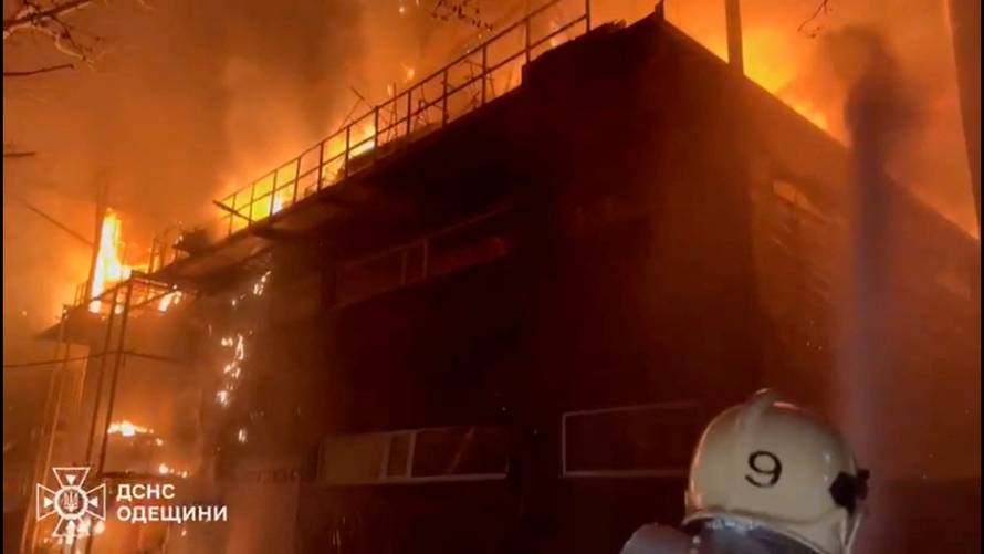 Aftermath of a mass drone attack by Russian forces, at a location given as Odesa