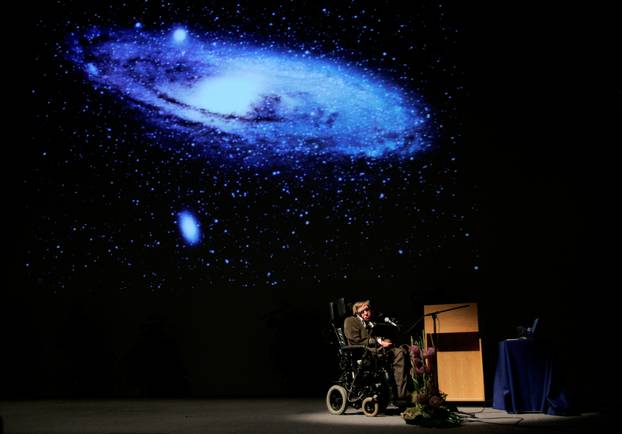 FILE PHOTO: British physicist Stephen Hawking delivers a lecture on "The Origin of the Universe" in Brussels
