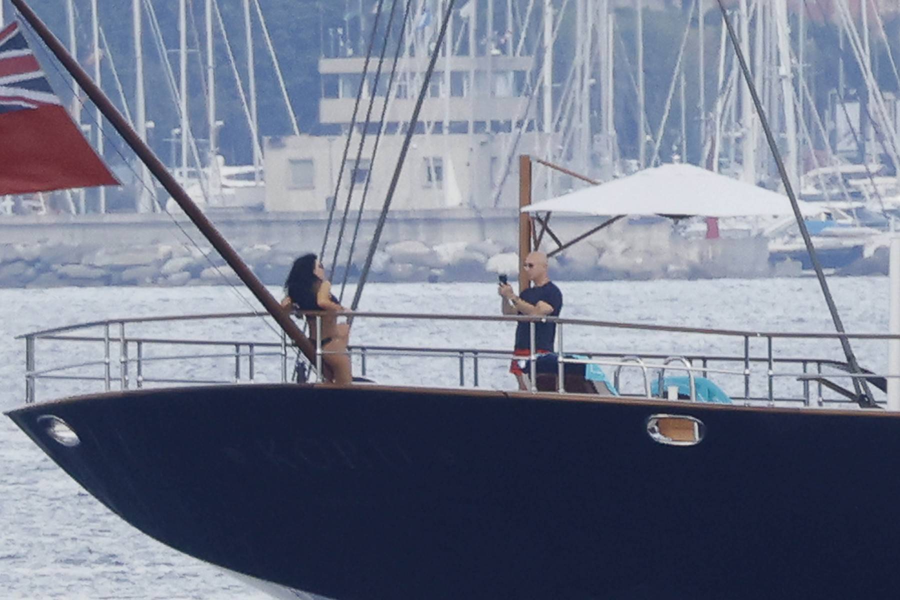 EXCLUSIVE: Jeff Bezos And Lauren Sanchez Arrive By Helicopter On His Superyacht In Portofino