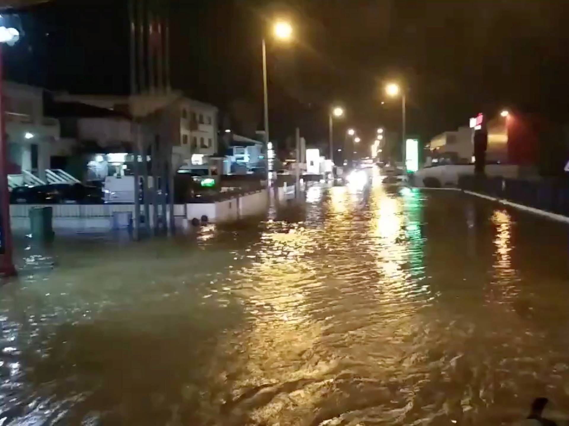 A flooded street is pictured as Storm Elsa sweeps through Trofa, in Porto