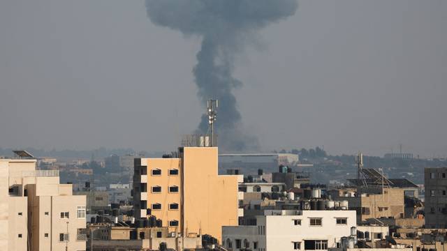 Smoke rises during an Israeli air strike, amid Israel-Gaza fighting