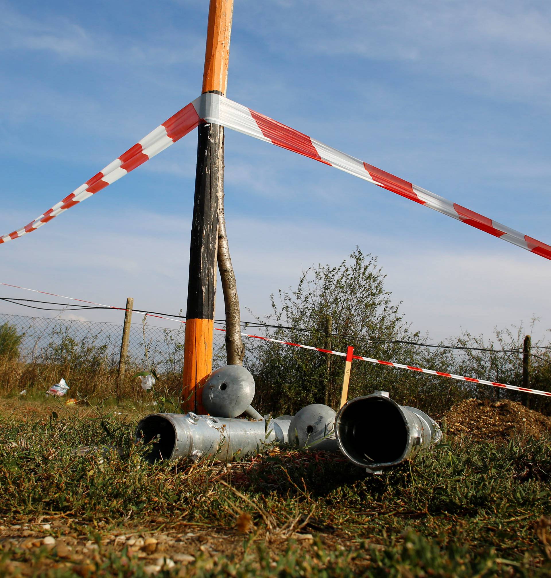 Ground anchors for a fence are seen at the Austrian-Hungarian border near Nickelsdorf