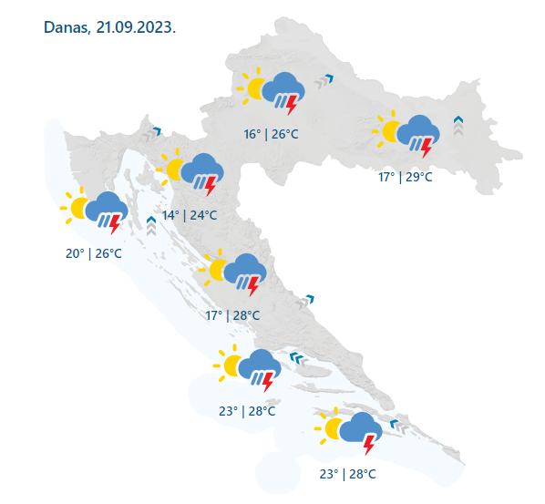 Žuti alarm za cijelu obalu: Kiša, južina i pljuskovi s grmljavinom