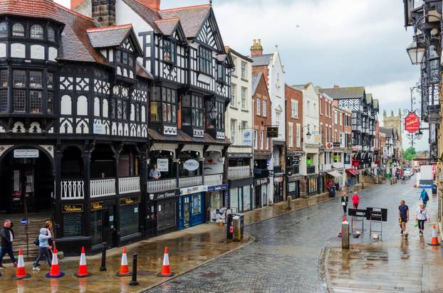 An almost empty Chester city centre on a Sunday afternoon