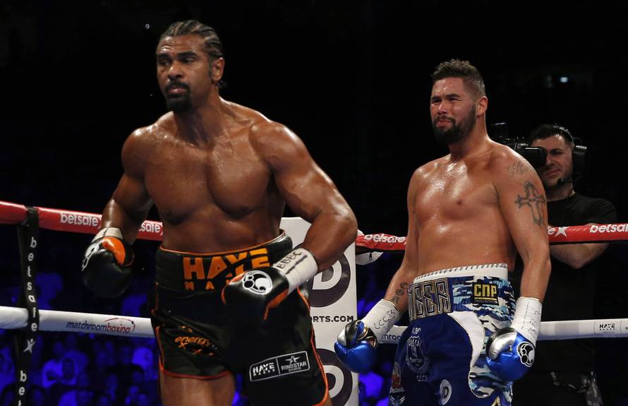 David Haye in action with Tony Bellew