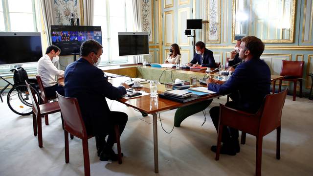 French president Macron attends virtual G7 meeting over Afghanistan, in Paris
