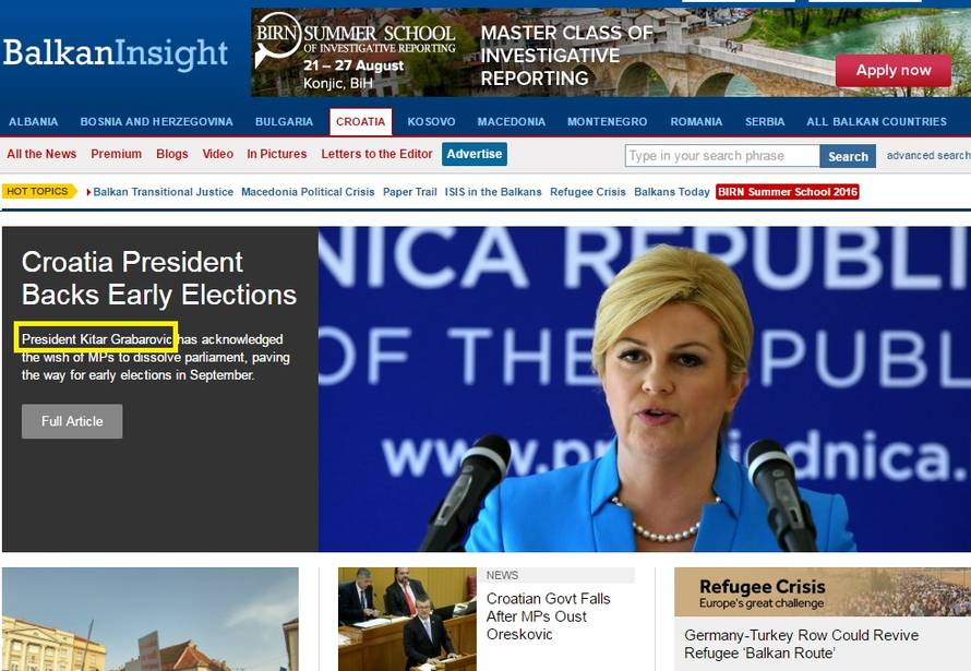 Veliki tipfeler: Preimenovali  Kolindu u - Kitar Grabarović