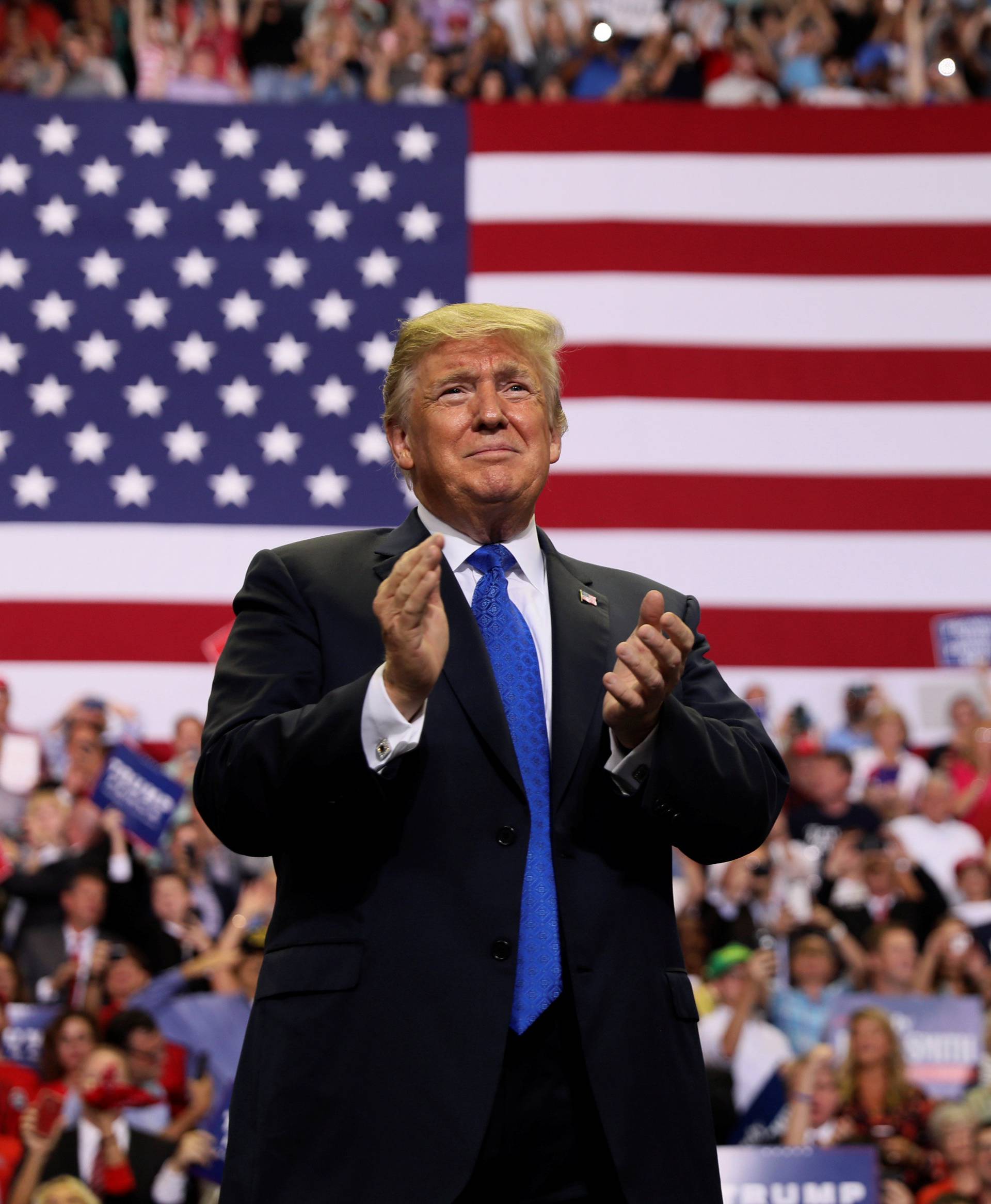 President Donald Trump rallies supporters during a Make America Great Again rally in Southaven Mississippi