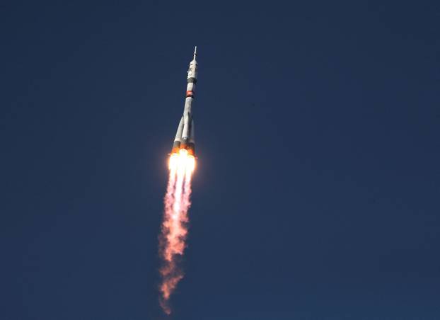 The Soyuz MS-28 spacecraft blasts off to the International Space Station (ISS) from the launchpad at the Baikonur Cosmodrome