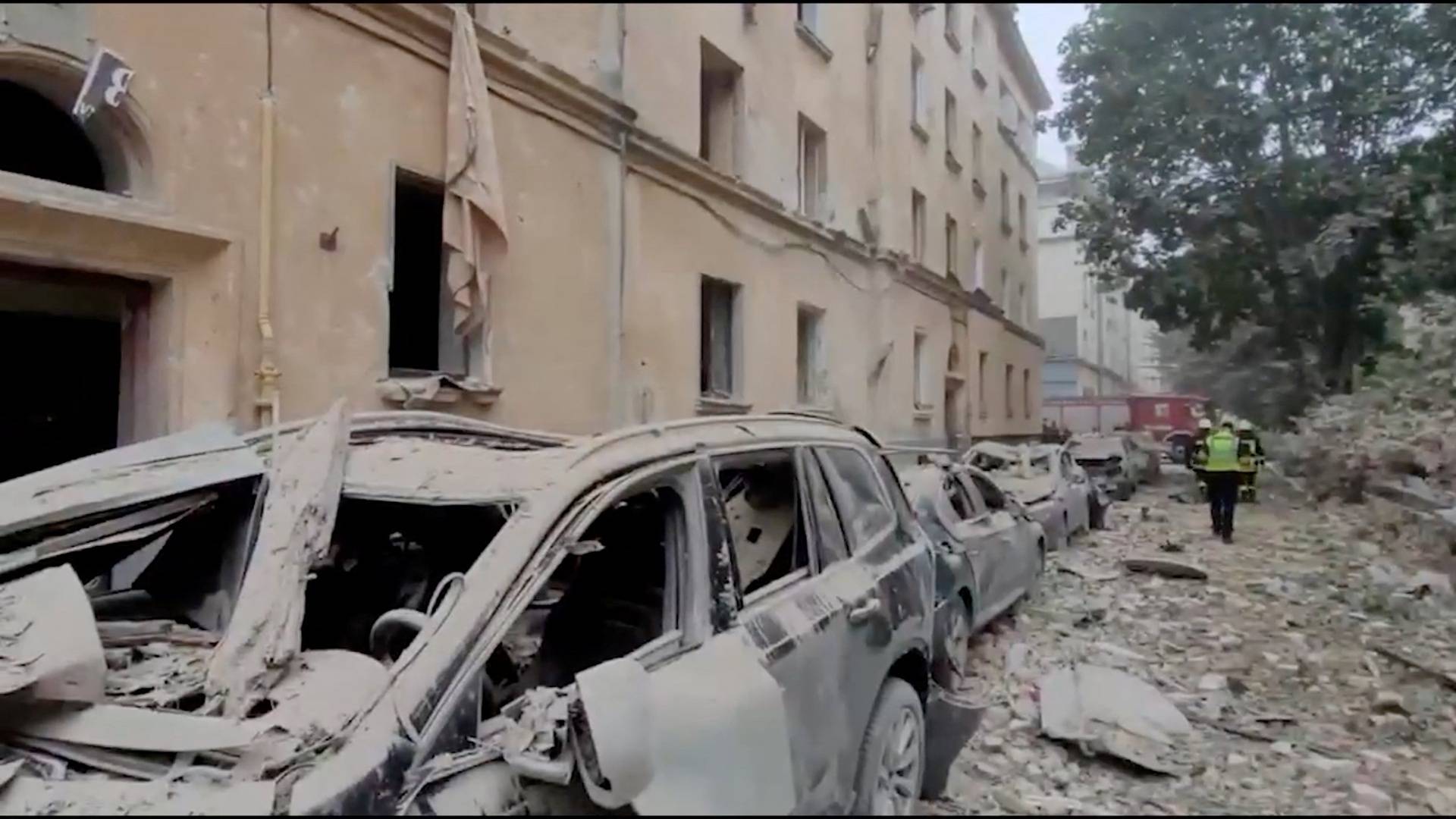 Russian rocket strike hits an apartment building, in Lviv