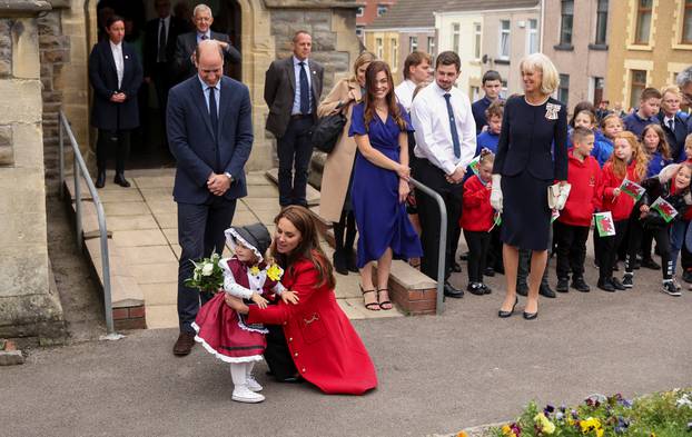 Britain's Prince William, Prince of Wales, and Catherine, Princess of Wales, visit St Thomas Church in Swansea