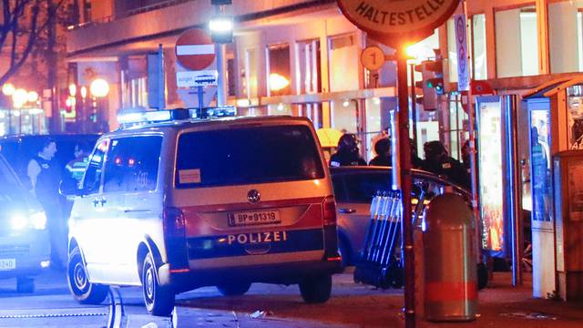 Police blocks a street near Schwedenplatz square after exchanges of gunfire in Vienna