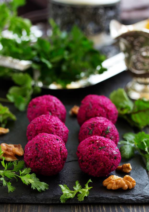 Pkhali Beet with walnuts. Georgian cuisine.