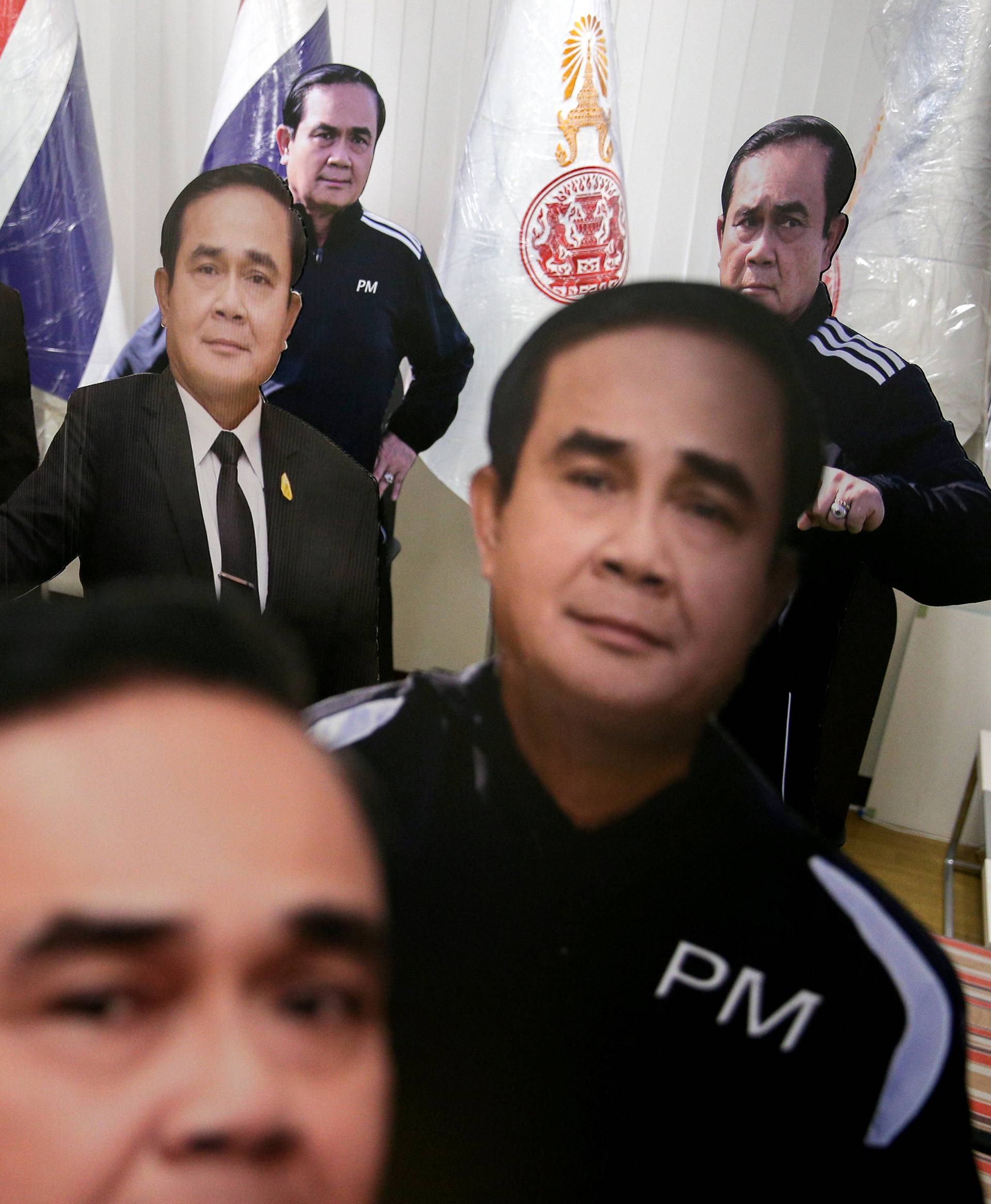 Cardboard cut-outs of Thailand's Prime Minister Prayuth Chan-ocha are pictured at Government House in Bangkok