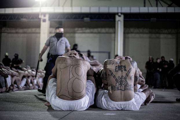 Gang members are tranferred to the Terrorism Confinement Center in Tecoluca