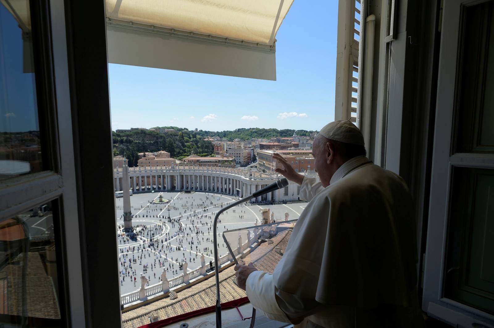 Pope Francis leads the Regina Coeli prayer at the Vatican