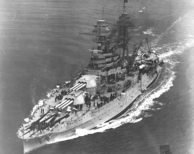 Archive photo of the USS Arizona at sea off Hampton Roads in 1931