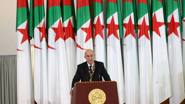 FILE PHOTO: Newly elected Algerian President Abdelmadjid Tebboune delivers a speech during a swearing-in ceremony in Algiers