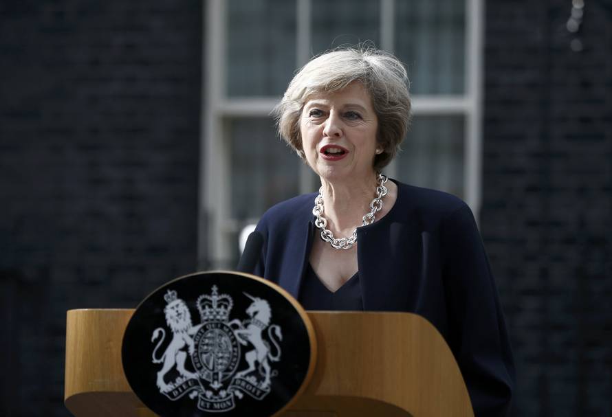Britain's Prime Minister, Theresa May, speaks to the media outside number 10 Downing Street, in central London