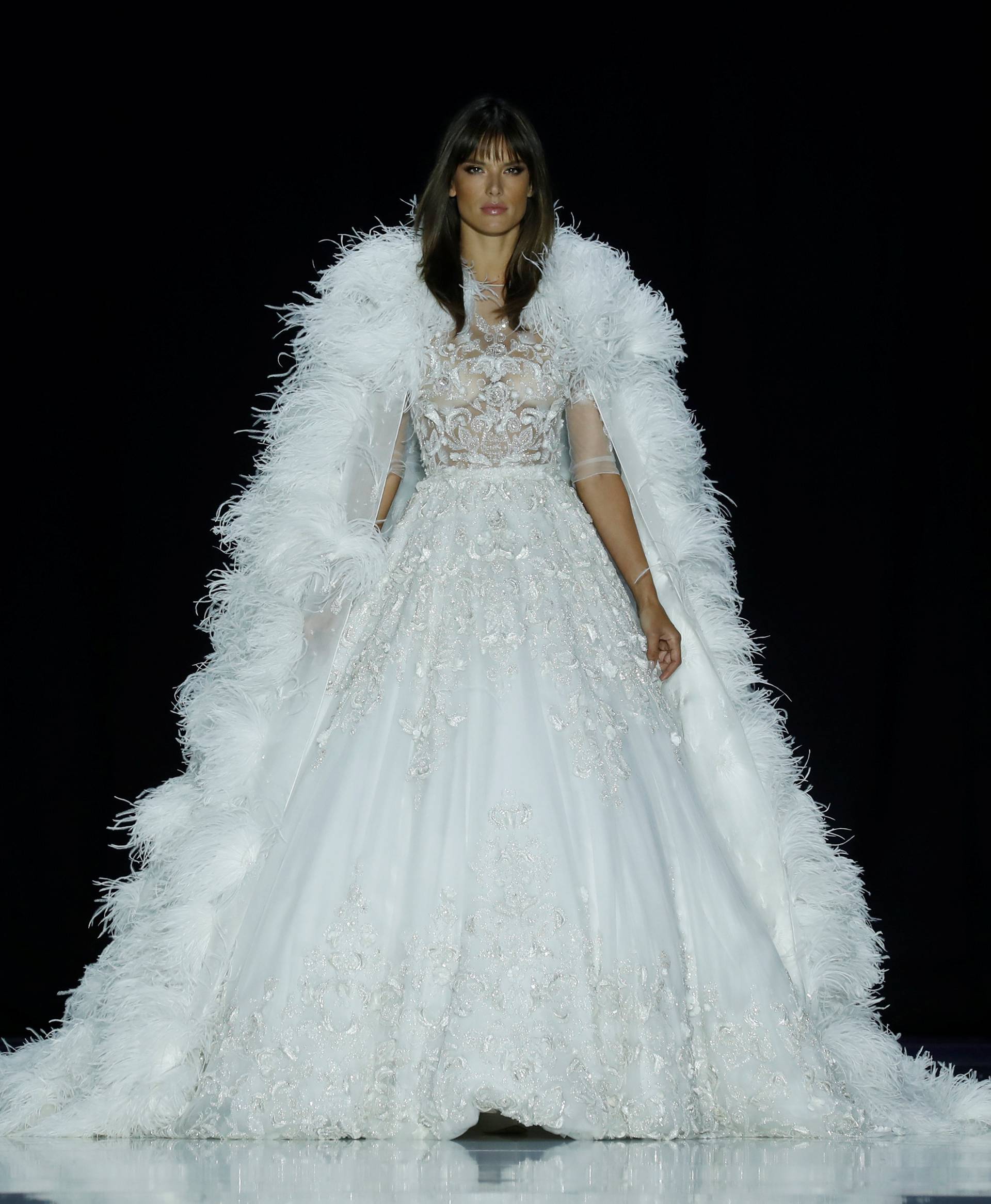 A model presents a creation by Australian designers Tamara Ralph and Michael Russo as part of their Haute Couture Spring/Summer 2017 fashion show for Ralph & Russo in Paris