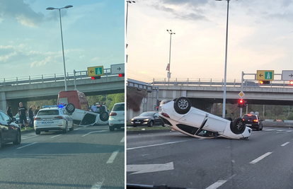 Sudar na Laništu: Auto završio na krovu, jedan vozač ozlijeđen