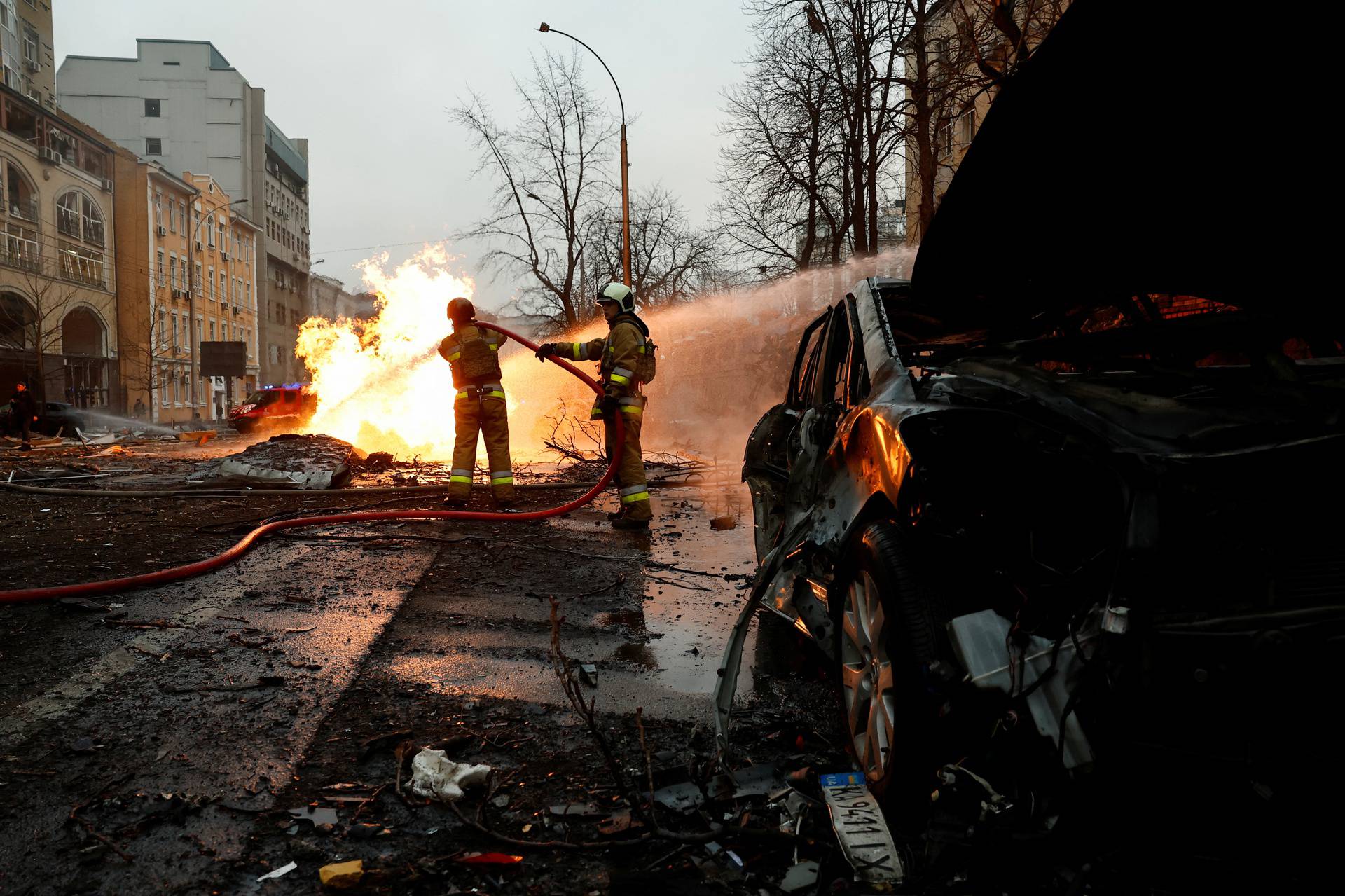 Aftermath of a Russian missile strike in central Kyiv