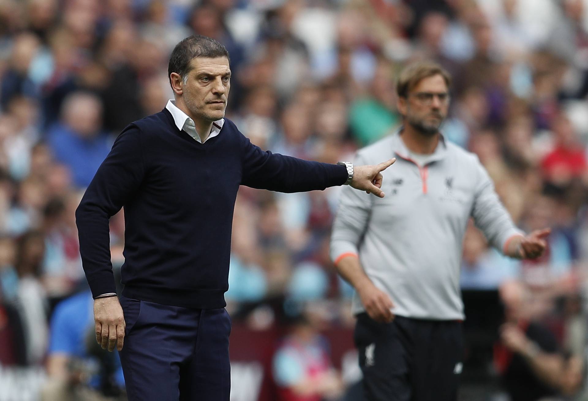 West Ham United manager Slaven Bilic and Liverpool manager Juergen Klopp
