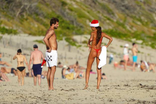 PREMIUM EXCLUSIVE: Izabel Goulart and Kevin Trapp on a Christmas photoshoot with fashion photographer Camellia Menard during holiday season in St Barts