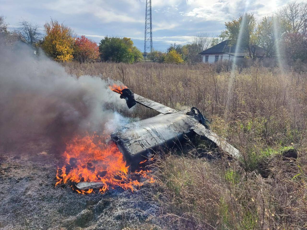 Part of a rocket claimed to have been shot down by Ukrainian defence forces, at a location given as Kipti