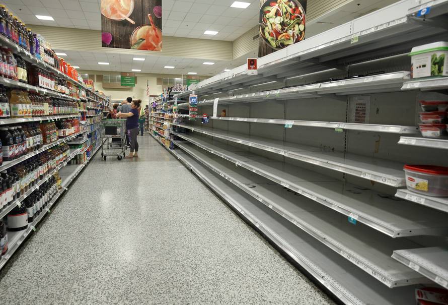 Empty shelves at a supermarket in preparation for the arrival of Hurricane Irma making landfall in Kissimmee, Florida