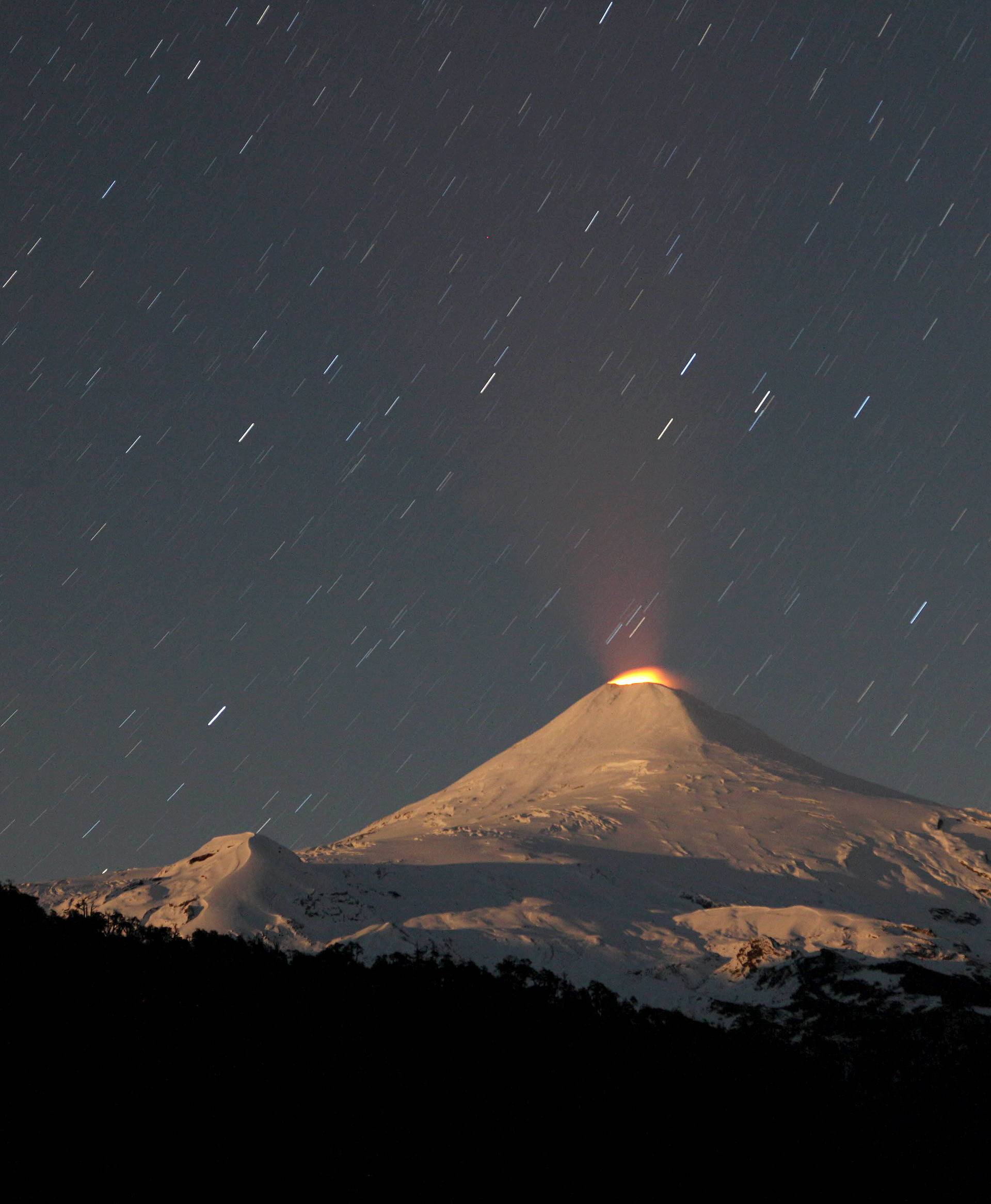 Villarrica volcano is seen at night in Chile