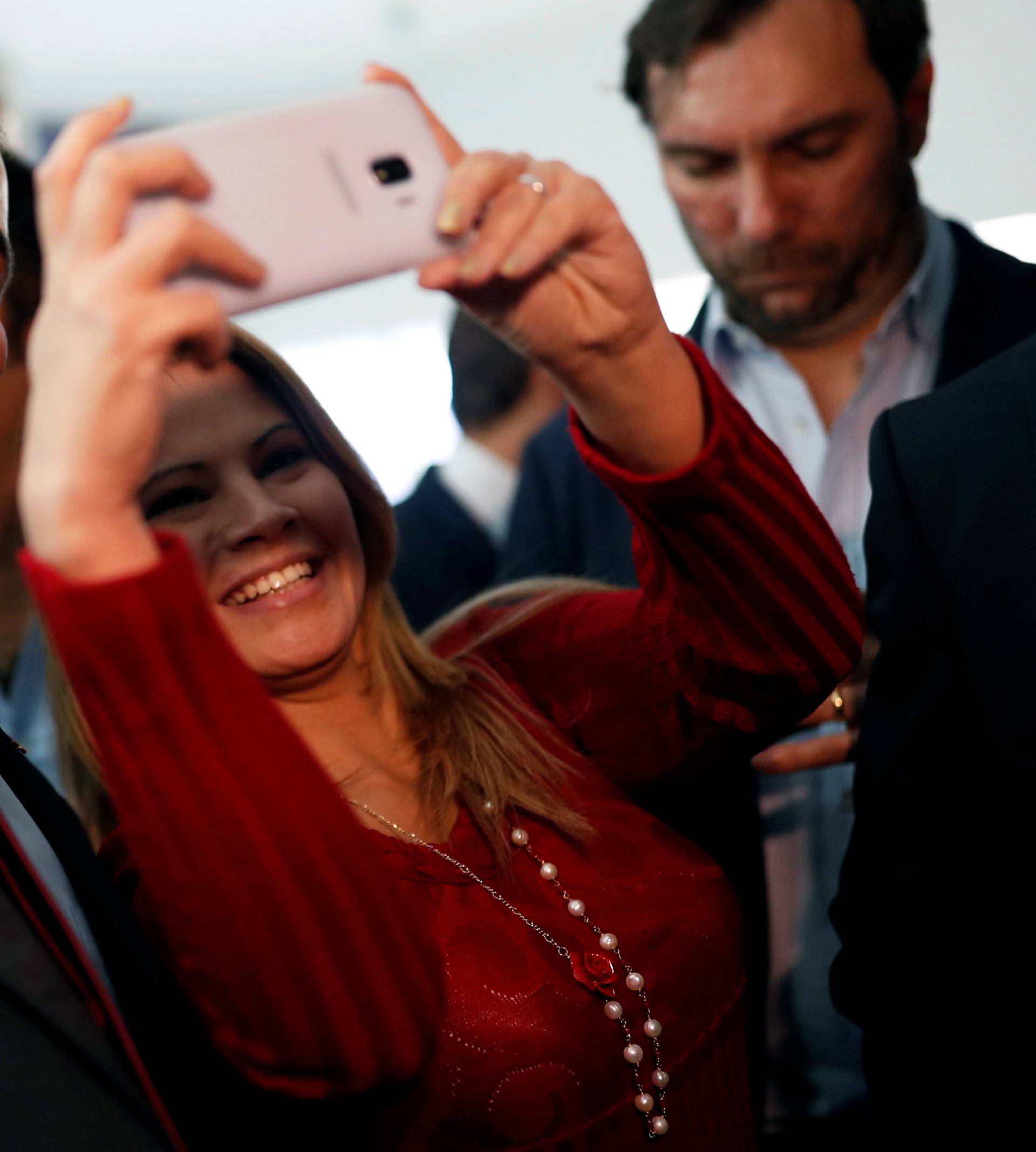 Venezuelan opposition leader Juan Guaido attends a meeting with representatives of FEDEAGRO in Caracas