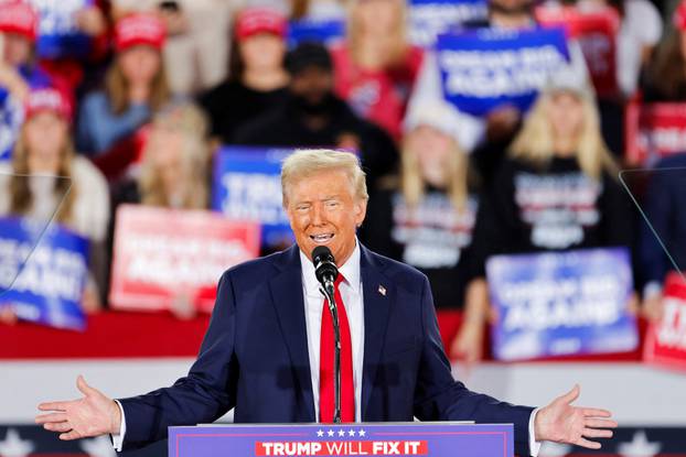 Republican presidential nominee and former U.S. President Donald Trump campaigns at Dorton Arena, in Raleigh