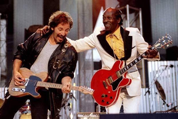 FILE PHOTO Bruce Springsteen and Chuck Berry perform "Johnny B. Good" to open The Concert for the Rock & Roll Hall of Fame