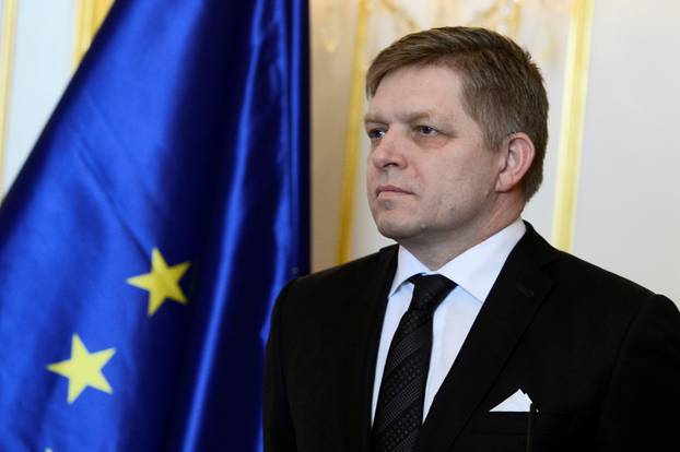 Slovakia's Prime Minister Robert Fico reacts after a meeting of Slovakiaâs three top officials at the Bratislava castle