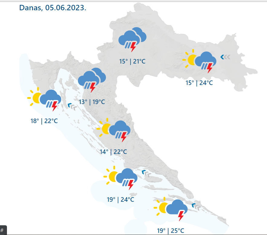 DHMZ  izdao upozorenje za skoro cijelu Hrvatsku: Očekuju nas jaka kiša, tuča i grmljavina
