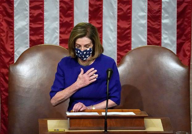 Speaker of the House Nancy Pelosi speaks during a joint session of Congress in Washington