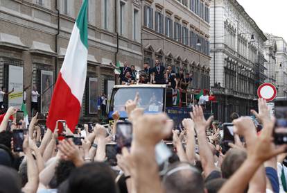 The Italy team drive through Rome on a open top bus tour after they won Euro 2020