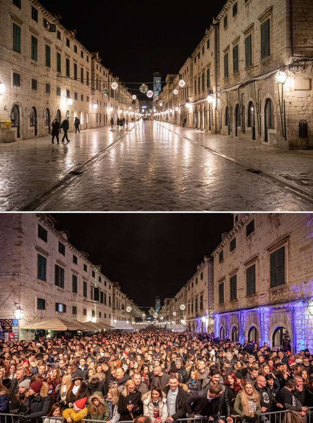 Kombo fotografije dočeka Nove 2020. i 2021. u Dubrovniku
